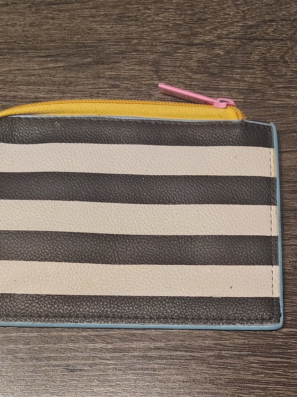 Sephora Black & White Striped Card Pouch with Yellow Zip and Pink Pull